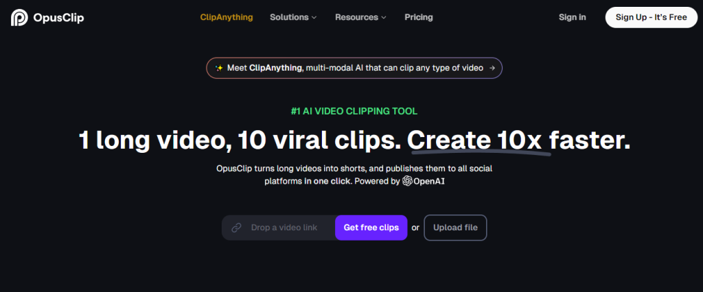 OpusClip allows you to chop up long-form videos into bite-sized, shareable pieces, which can be turned into Reels or LinkedIn posts in seconds.